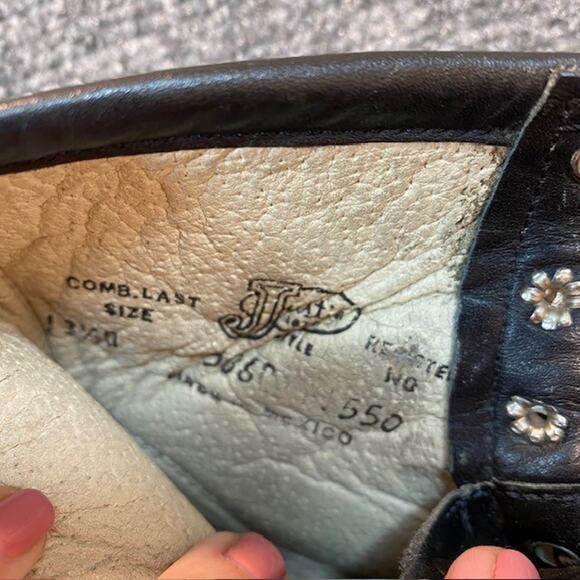 Vintage Justin Black Leather Kiltie Boots Kids 13.5 Lace Up Leather Granny USA - Picture 7 of 7